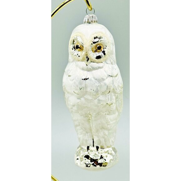 Snowy Owl Vintage Christmas Ornament West Germany Blown Glass White Silver 6 in - Picture 1 of 8